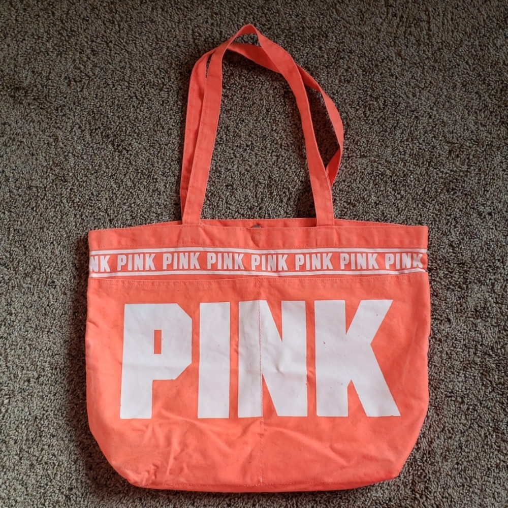 PINK light weight tote- Neon orange color